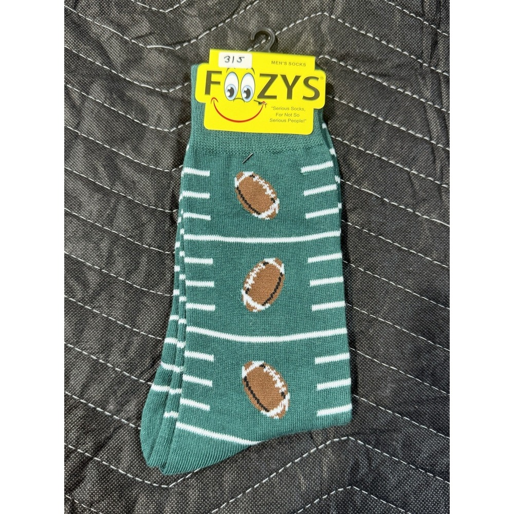 Foozys Football Socks Men's 10-13‎ Green NWT Crew Novelty Sports Yard Lines